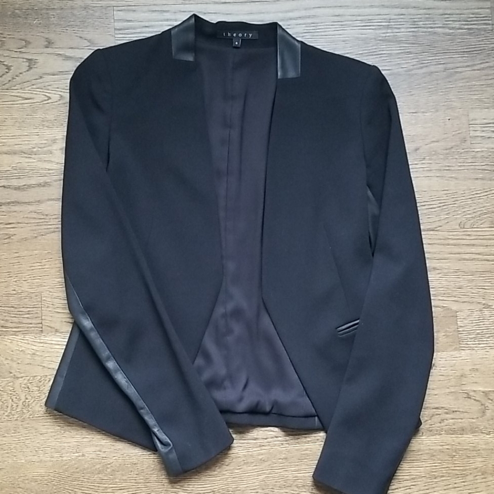 Theory Black Blazer with Leather trim